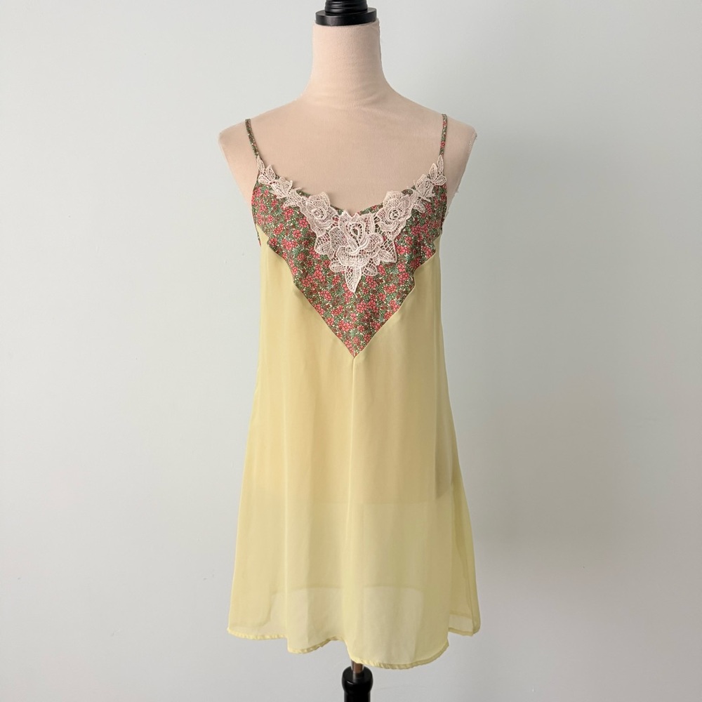 🌿 FARM Rio Sheer Olive Lace Chemise Dress Boho Romantic Sz M